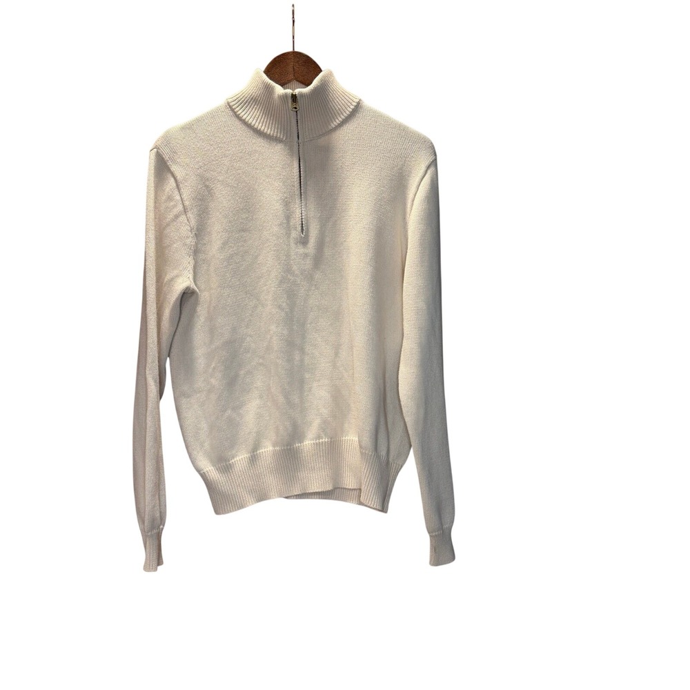 American Living Mens Cream White Quarter Zip Knit Sweater Mock Neck Pullover